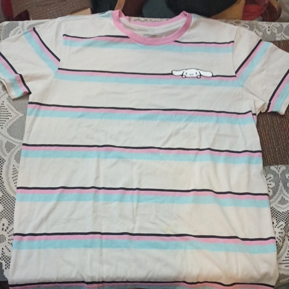 Cinnamoroll by Sanrio, Blue & Pink Striped T-Shirt, Men’s Size Large